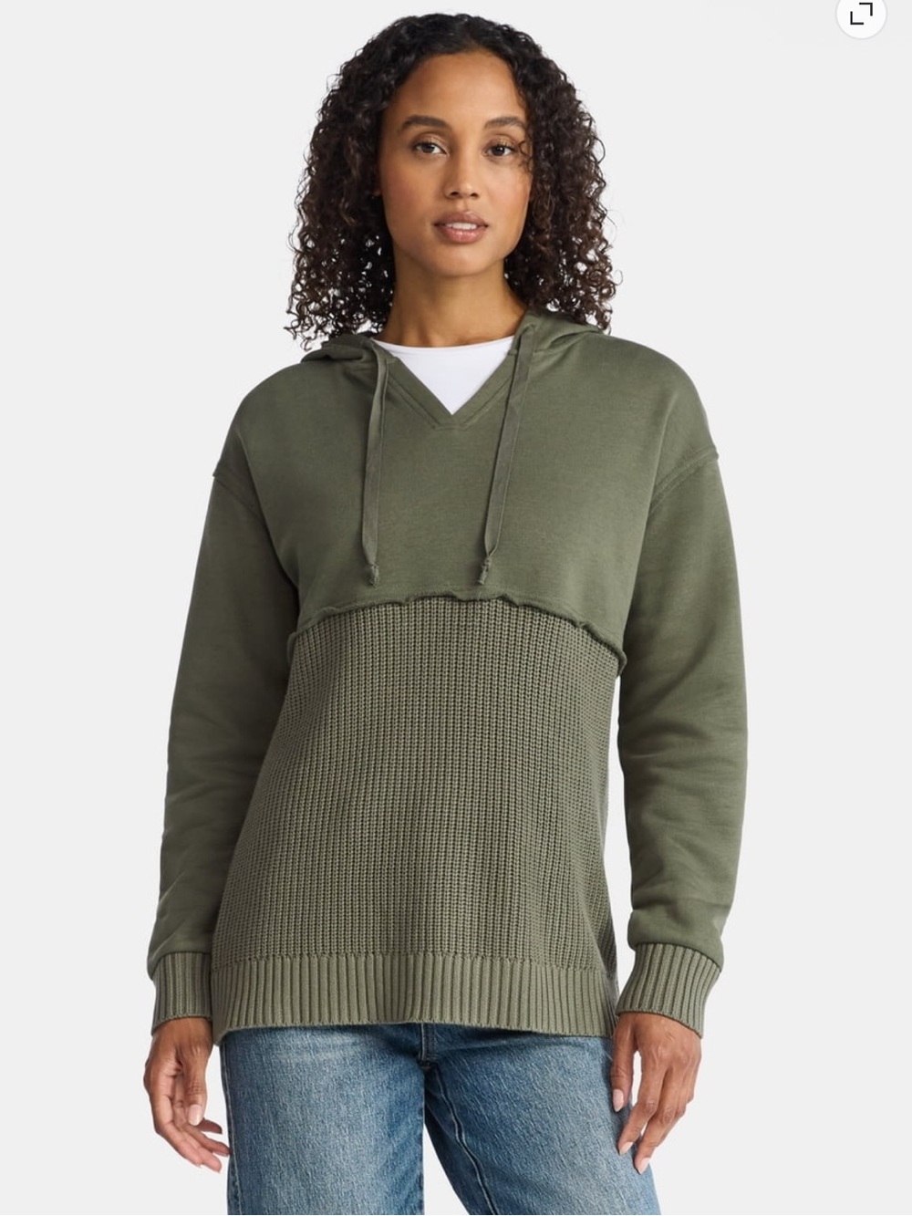 Time and Tru Olive Green Hooded Knit Layered Pullover